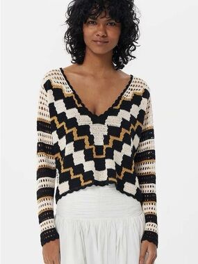 Maria Cher Ayacucho Harper Long Sleeve Crocheted Top in Ecru